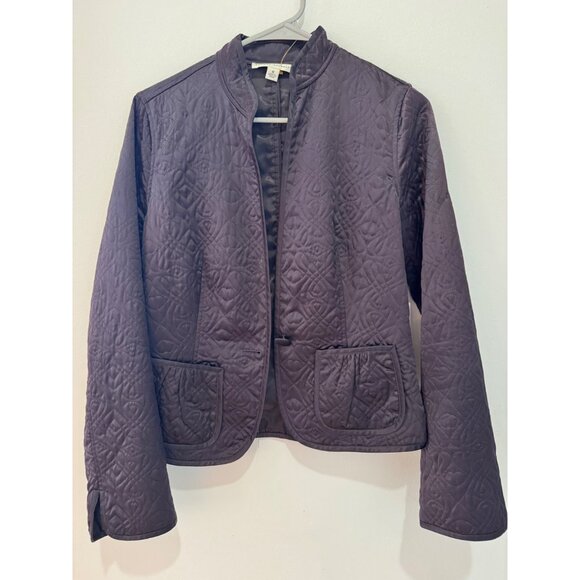 Banana Republic Womens Quilted Silk Jacket M Medium Black Open Front Pockets - Picture 1 of 7